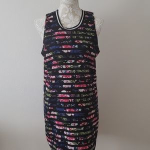 Striped Floral Tunic Shift Dress Large